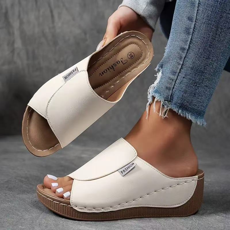 Marchéa | Mules Compensées en Cuir Respirant
